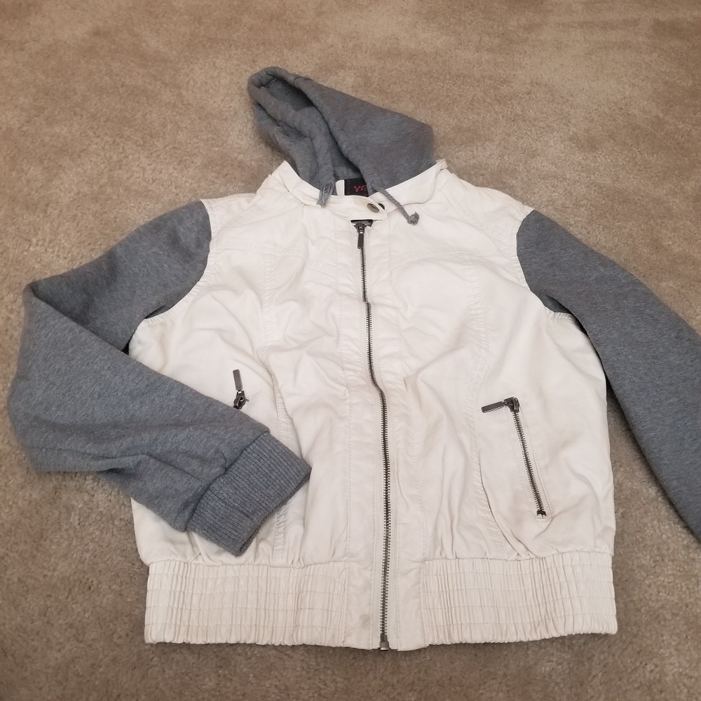 Faux leather with attached hoodie